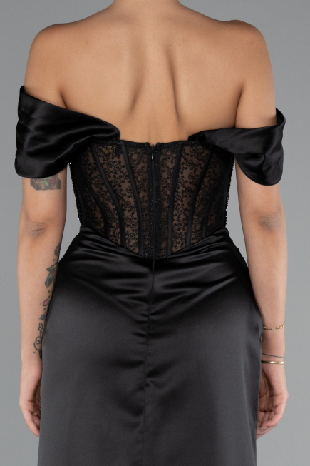 Abendkleid Lang Satin Schwarz ABU5130