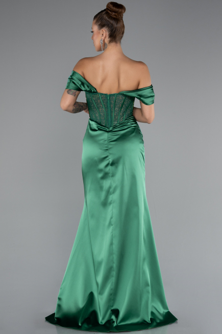 Abendkleid Lang Satin Smaragdgrün ABU5130