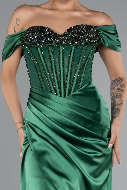 Abendkleid Lang Satin Smaragdgrün ABU5130