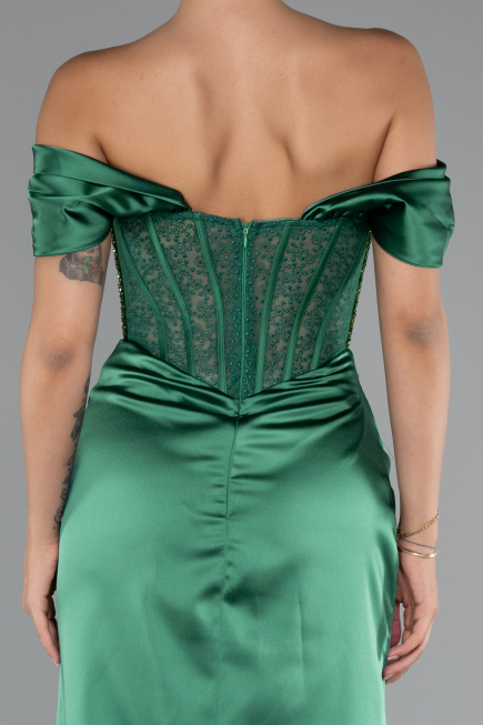 Abendkleid Lang Satin Smaragdgrün ABU5130