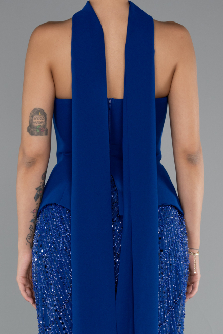 Abendkleid Lang Perlenbesetzt Sächsischblau ABU5131