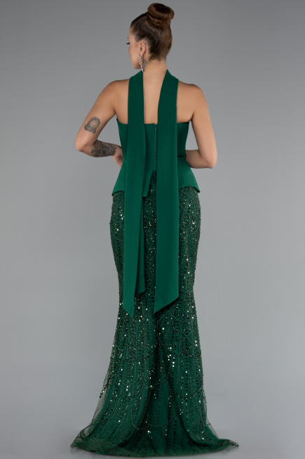 Abendkleid Lang Perlenbesetzt Smaragdgrün ABU5131