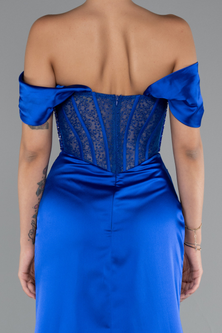 Abendkleid Lang Satin Sächsischblau ABU5130