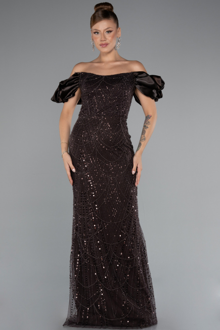 Dunkelbraun Abendkleid İm Meerjungfrau-Stil Lang ABU4509