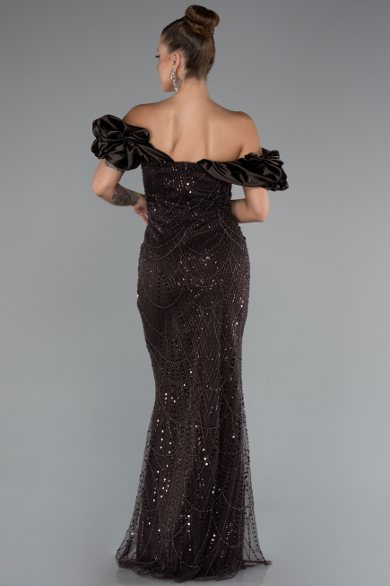 Dunkelbraun Abendkleid İm Meerjungfrau-Stil Lang ABU4509