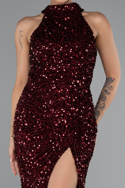 Abendkleid Lang Schuppig Weinrot ABU5135