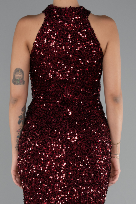 Abendkleid Lang Schuppig Weinrot ABU5135