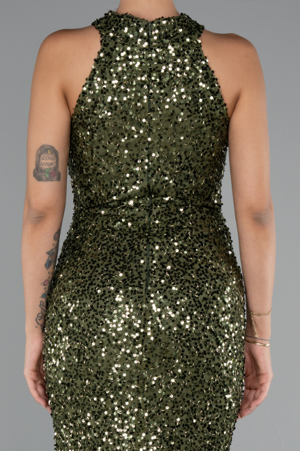 Abendkleid Lang Schuppig Khaki ABU5135