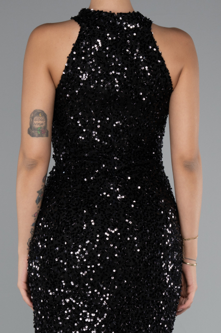 Abendkleid Lang Schuppig Schwarz ABU5135
