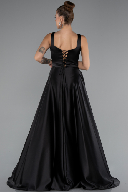 Abendkleid Lang Satin Schwarz ABU5136