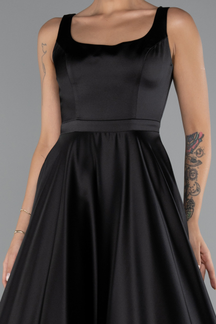 Abendkleid Lang Satin Schwarz ABU5136
