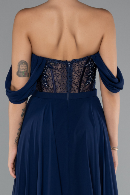 Marineblau Abendkleid Chiffon Lang ABU3310