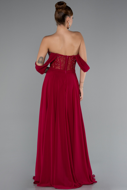 Pflaume Abendkleid Chiffon Lang ABU3310