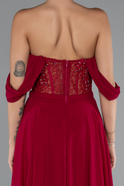 Pflaume Abendkleid Chiffon Lang ABU3310