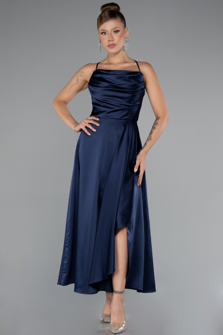 Partykleid Midi Satin Marineblau ABK1586