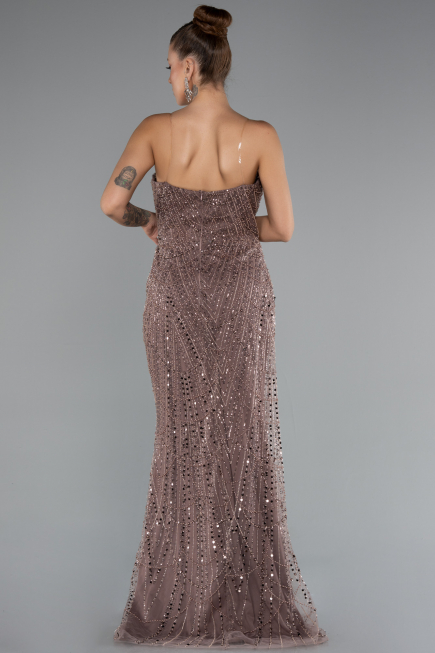 Abendkleid Lang Perlenbesetzt Kupfer ABU5141