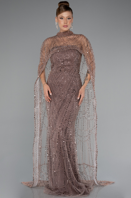 Abendkleid Lang Perlenbesetzt Kupfer ABU5141