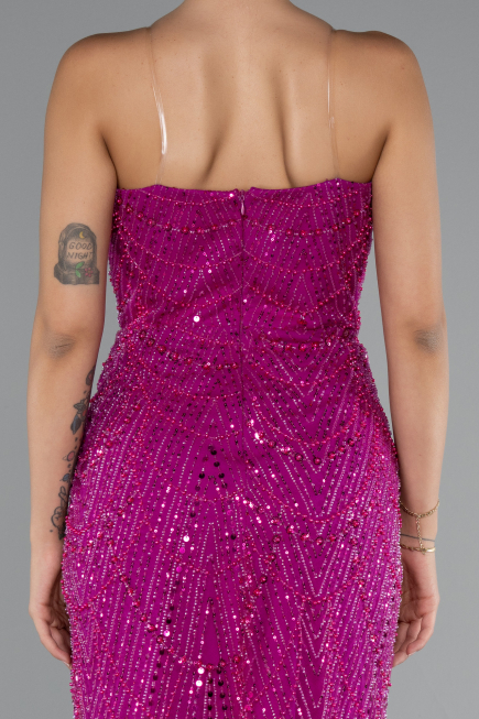 Abendkleid Lang Perlenbesetzt Fuchsie ABU5141