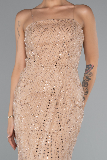 Abendkleid Lang Perlenbesetzt Gold ABU5141