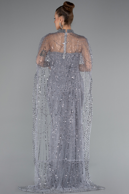 Abendkleid Lang Perlenbesetzt Grau ABU5141
