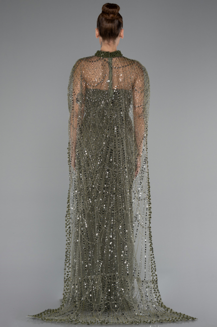 Abendkleid Lang Perlenbesetzt Khaki ABU5141