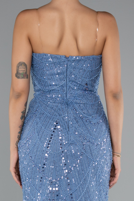 Abendkleid Lang Perlenbesetzt Indigo ABU5141
