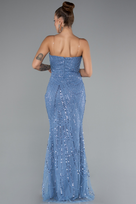 Abendkleid Lang Perlenbesetzt Indigo ABU5141