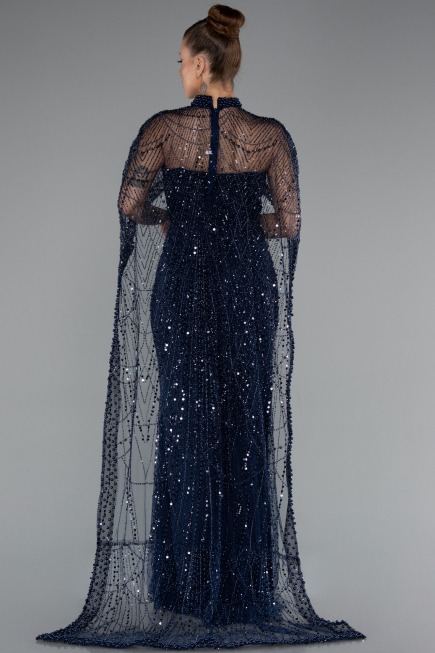 Abendkleid Lang Perlenbesetzt Marineblau ABU5141
