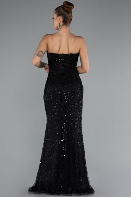 Abendkleid Lang Perlenbesetzt Schwarz ABU5141