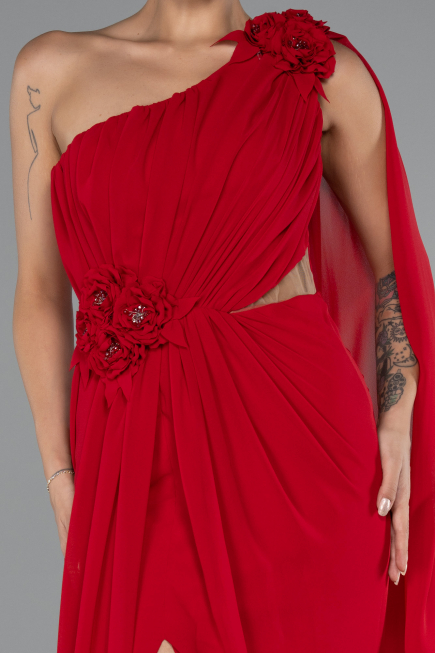 Standesamtkleid Lang Chiffon Rot ABU5144
