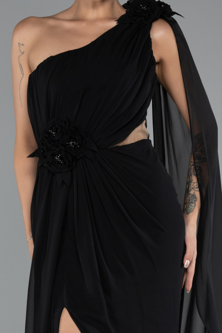 Standesamtkleid Lang Chiffon Schwarz ABU5144