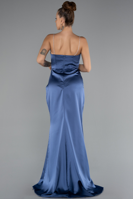 Abendkleid im Meerjungfrau-Stil Lang Satin Indigo ABU5149