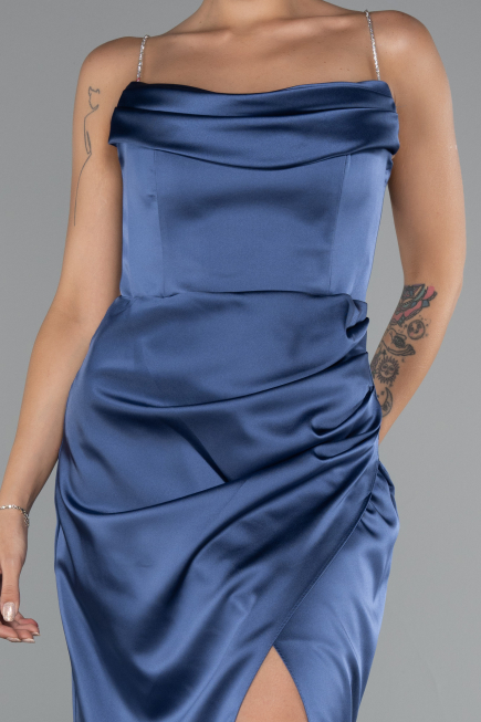 Abendkleid im Meerjungfrau-Stil Lang Satin Indigo ABU5149