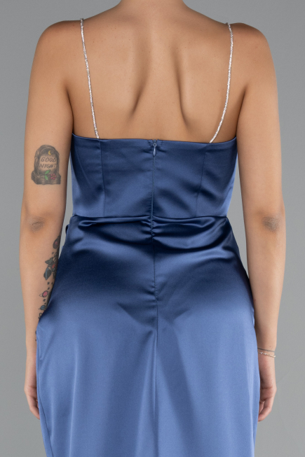 Abendkleid im Meerjungfrau-Stil Lang Satin Indigo ABU5149