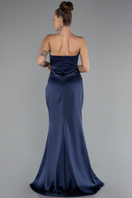 Abendkleid im Meerjungfrau-Stil Lang Satin Marineblau ABU5149