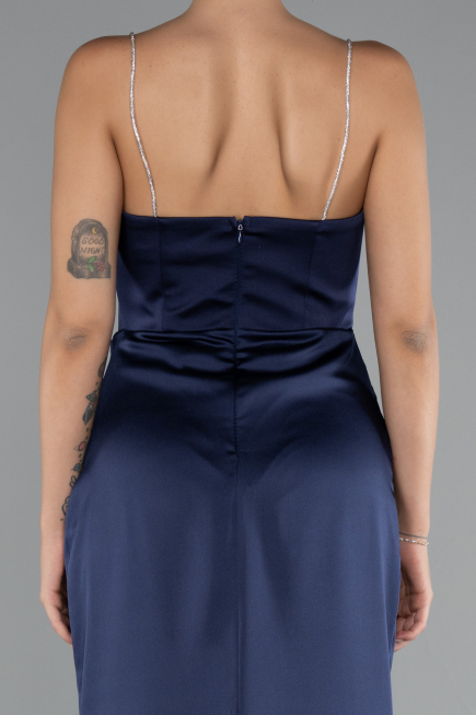 Abendkleid im Meerjungfrau-Stil Lang Satin Marineblau ABU5149