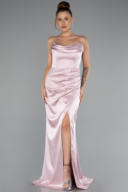 Abendkleid im Meerjungfrau-Stil Lang Satin Puder ABU5149