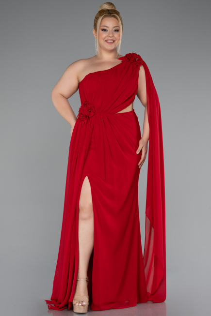 Kleider in Großen Größen Lang Chiffon Rot ABU5145