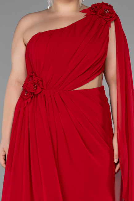 Kleider in Großen Größen Lang Chiffon Rot ABU5145