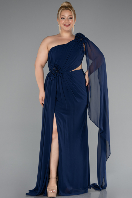 Kleider in Großen Größen Lang Chiffon Marineblau ABU5145
