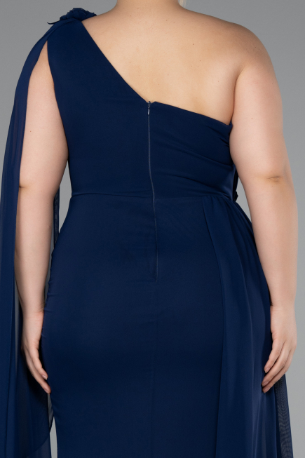 Kleider in Großen Größen Lang Chiffon Marineblau ABU5145