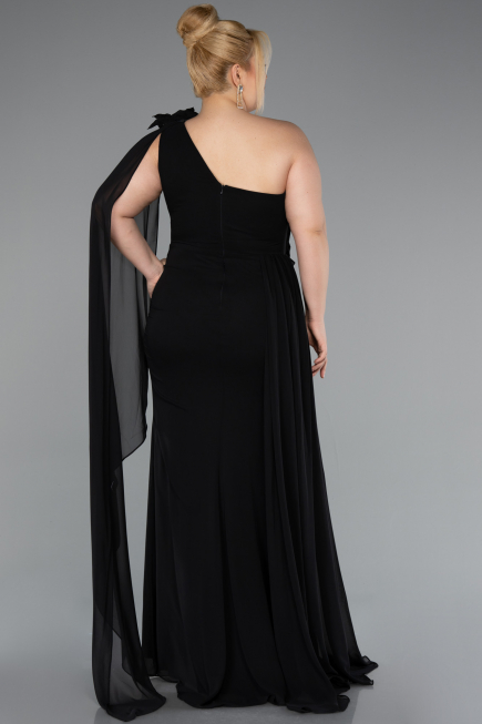 Kleider in Großen Größen Lang Chiffon Schwarz ABU5145