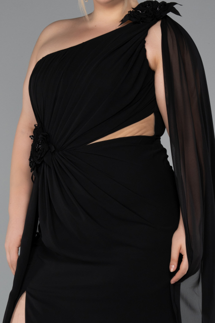 Kleider in Großen Größen Lang Chiffon Schwarz ABU5145