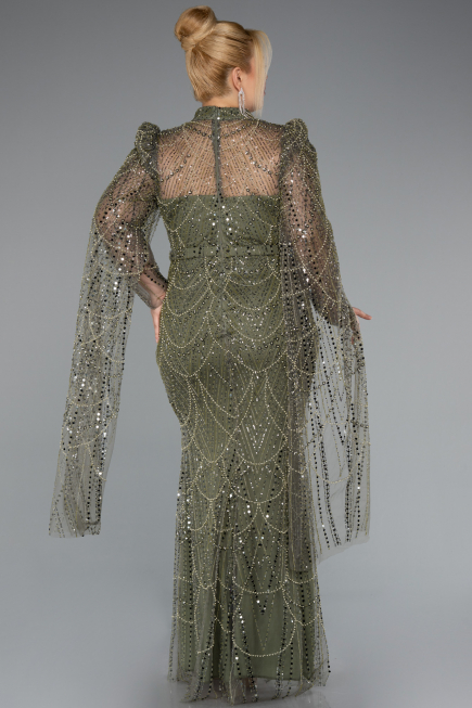 Abendkleid Lang Perlenbesetzt Khaki ABU5152