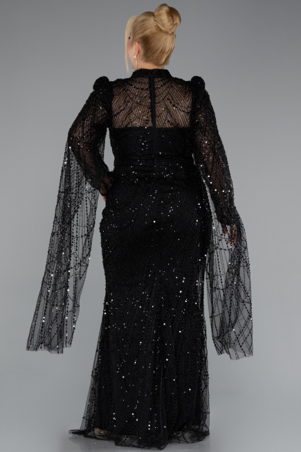 Abendkleid Lang Perlenbesetzt Schwarz ABU5152