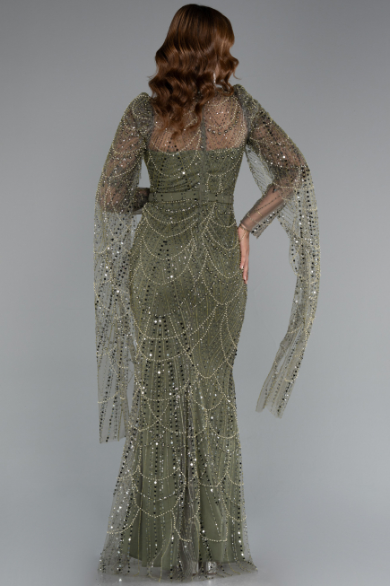 Abendkleid Lang Perlenbesetzt Khaki ABU5152