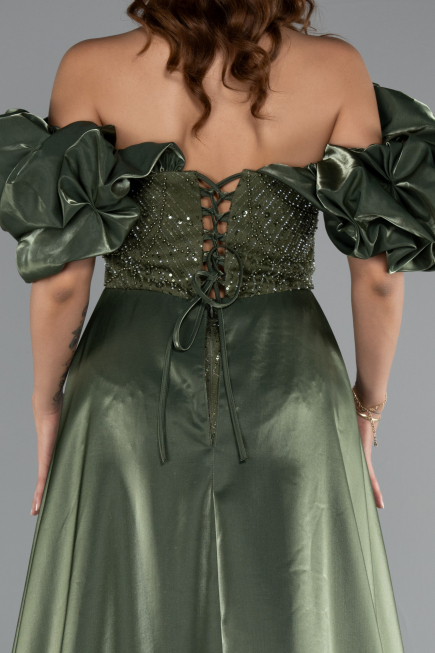 Abendkleid Lang Perlenbesetzt Khaki ABU5154