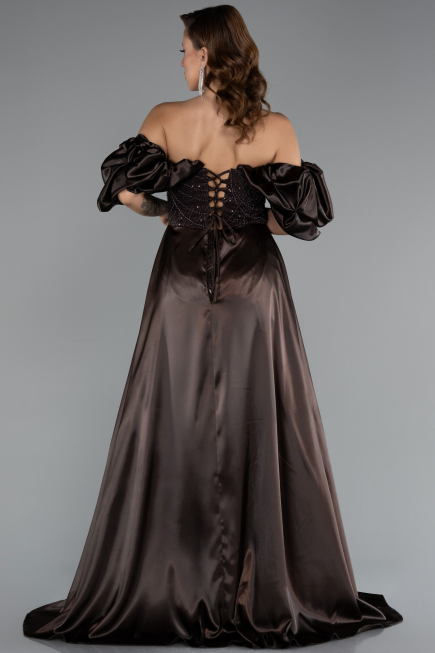 Abendkleid Lang Perlenbesetzt Braun ABU5154
