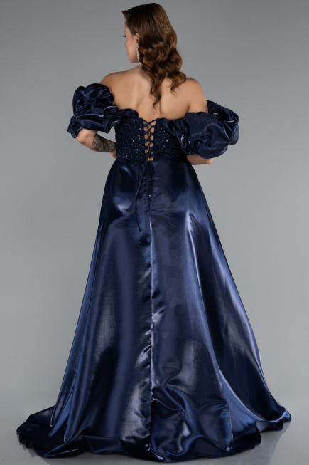 Abendkleid Lang Perlenbesetzt Marineblau ABU5154