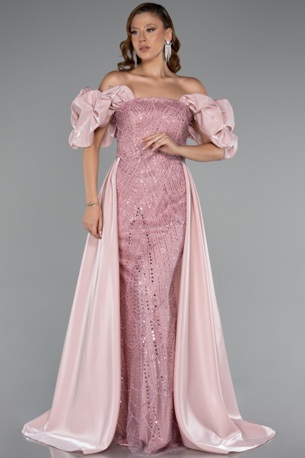 Abendkleid Lang Perlenbesetzt Puder ABU5154